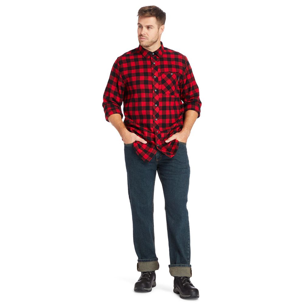Camisa Timberland Hombre Pro® Woodfort Mid-Weight Flex Flannel Work Negras/Rojas - Chile JNF-367051